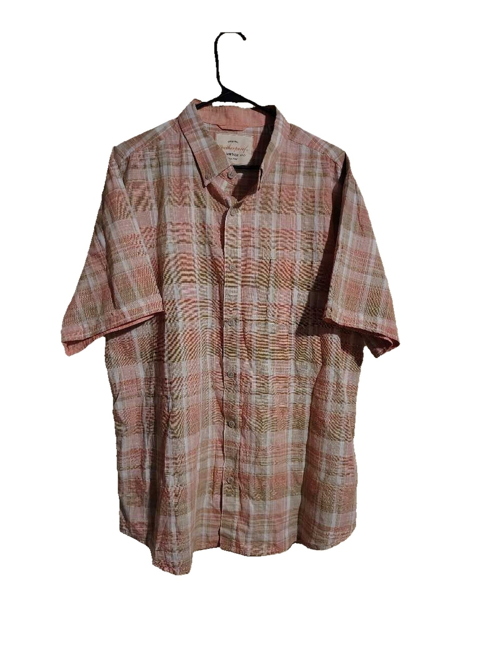 Weatherproof Short-Sleeve Plaid Button-Down Shirt - Pink/Tan